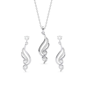 Clara 925 Sterling Silver Swirl Pendant Earrings Chain Necklace Jewellery Set | Platinum Plated, Swiss Zirconia | Modern Gift for Women and Girls