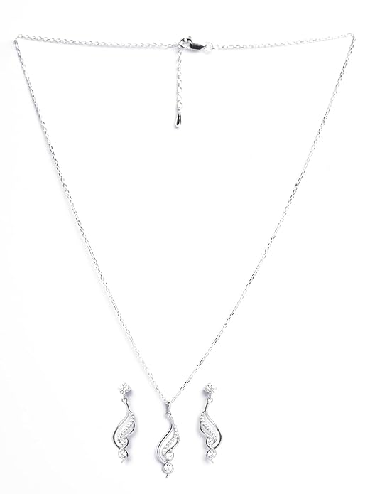 Clara 925 Sterling Silver Swirl Pendant Earrings Chain Necklace Jewellery Set | Platinum Plated, Swiss Zirconia | Modern Gift for Women and Girls - Image 4